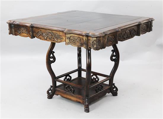 A Chinese rosewood (hongmu) square centre table, late 19th century, width 96cm